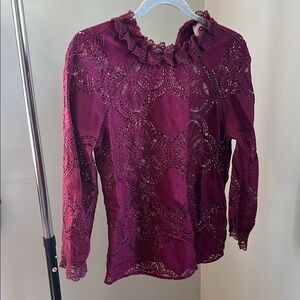 Sezane Elegant Burgundy Lace Women's Top